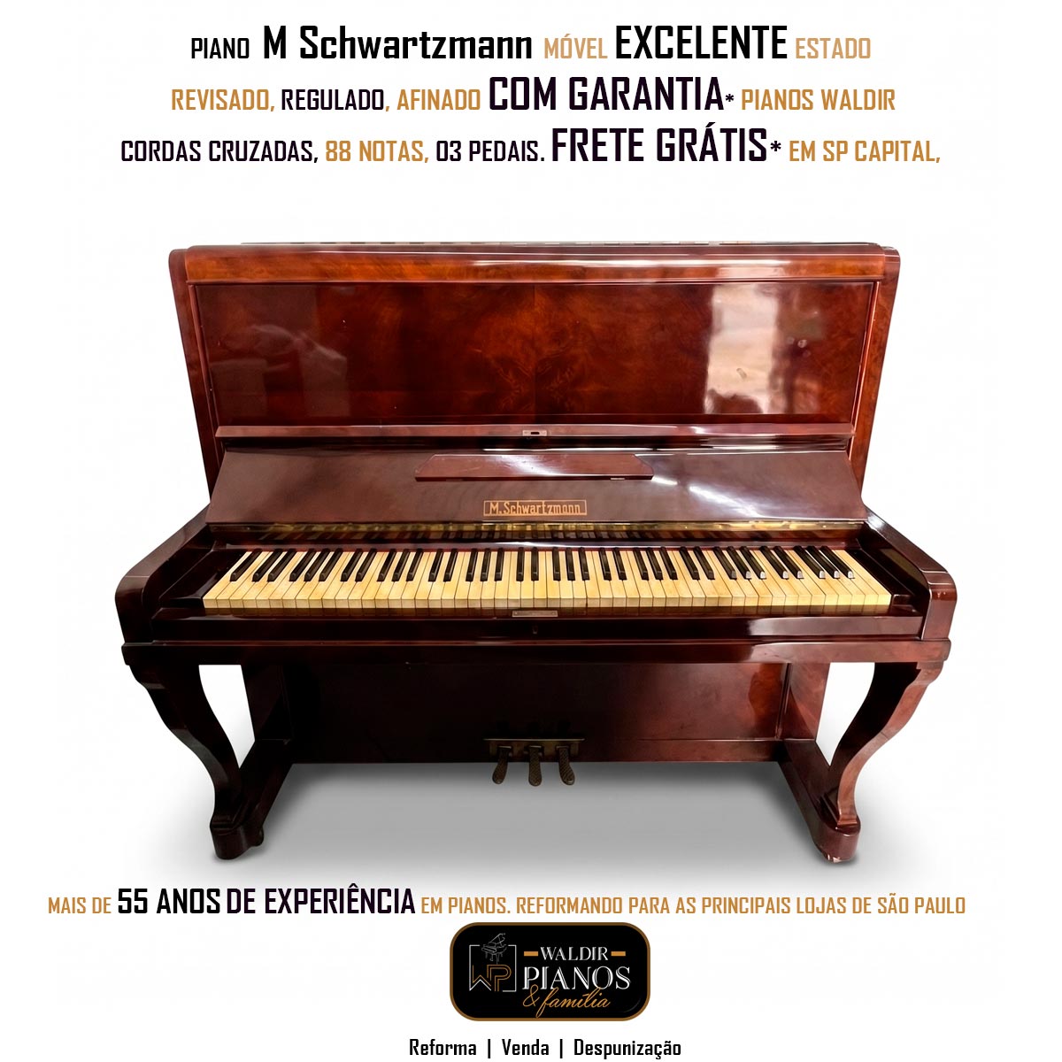 Vista 3 do piano Piano Acustico M. Schwartzmann
